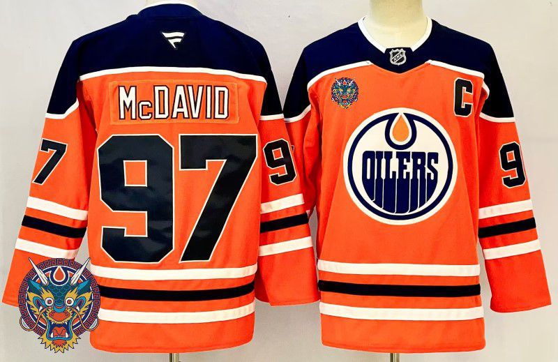 Men Edmonton Oilers #97 Mcdavid Orange Fanatics 2025 NHL Jersey style 4